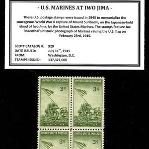 Iwo Jima Marine Mint NH 1945 US World War II Era Commemorative PLATE # BLK